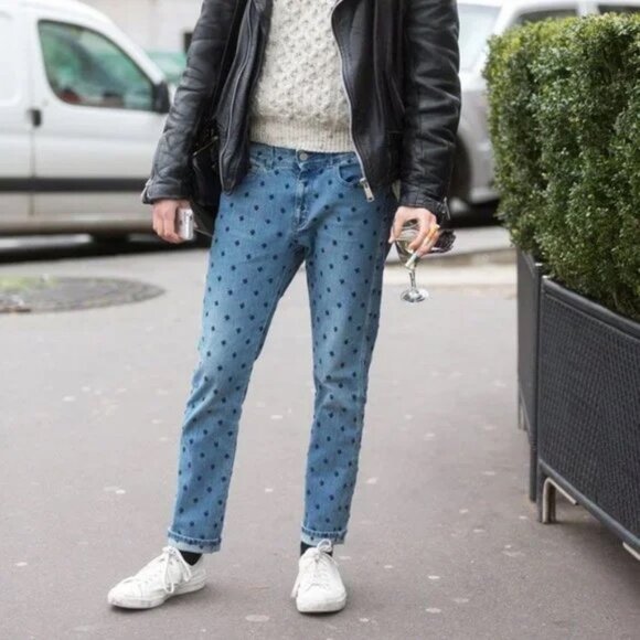 Stella McCartney Star Embroidered Slim Skinny Boyfriend Denim Jeans Mid/Low Rise - Picture 3 of 13